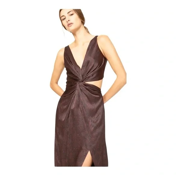 Nicholas Silvina Wrap Gown Maxi Dress Side Cutout in Silk Snakeskin Print Size 4 - Picture 4 of 11